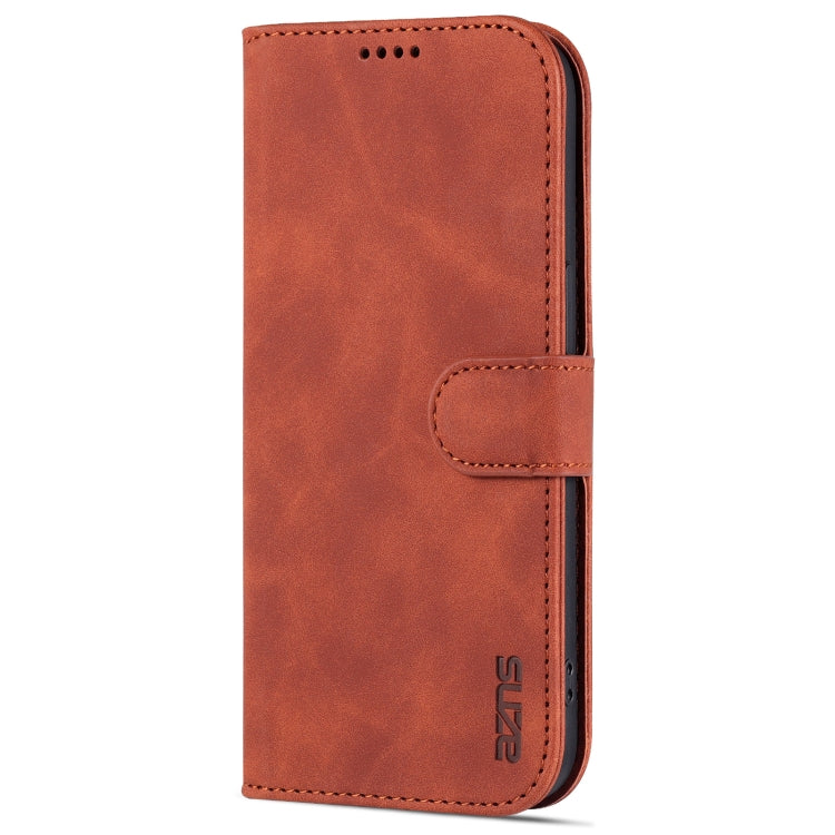 AZNS Skin Feel Calf Texture Horizontal Flip Leather Case For iPhone 14 Pro Max(Brown)