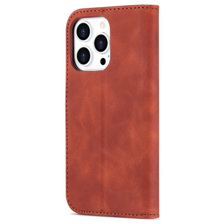 AZNS Skin Feel Calf Texture Horizontal Flip Leather Case For iPhone 14 Pro Max(Brown)