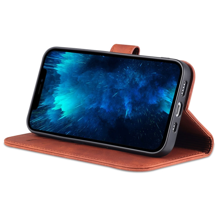 AZNS Skin Feel Calf Texture Horizontal Flip Leather Case For iPhone 14 Pro Max(Brown)
