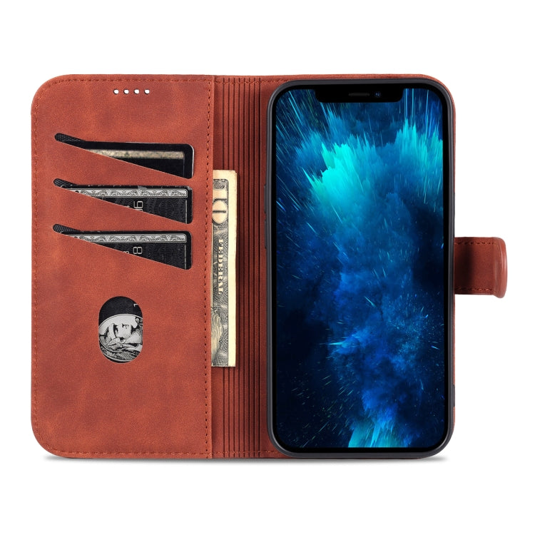 AZNS Skin Feel Calf Texture Horizontal Flip Leather Case For iPhone 14 Pro Max(Brown)
