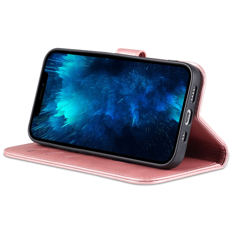 AZNS Skin Feel Calf Texture Horizontal Flip Leather Case For iPhone 14 Pro Max(Rose Gold)
