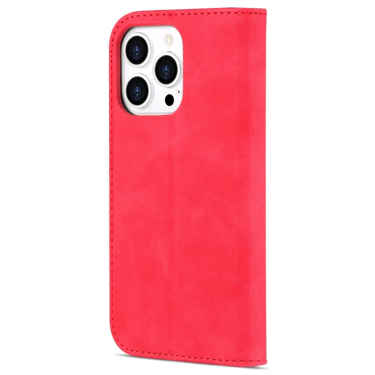 AZNS Skin Feel Calf Texture Horizontal Flip Leather Case For iPhone 14 Pro Max(Red)