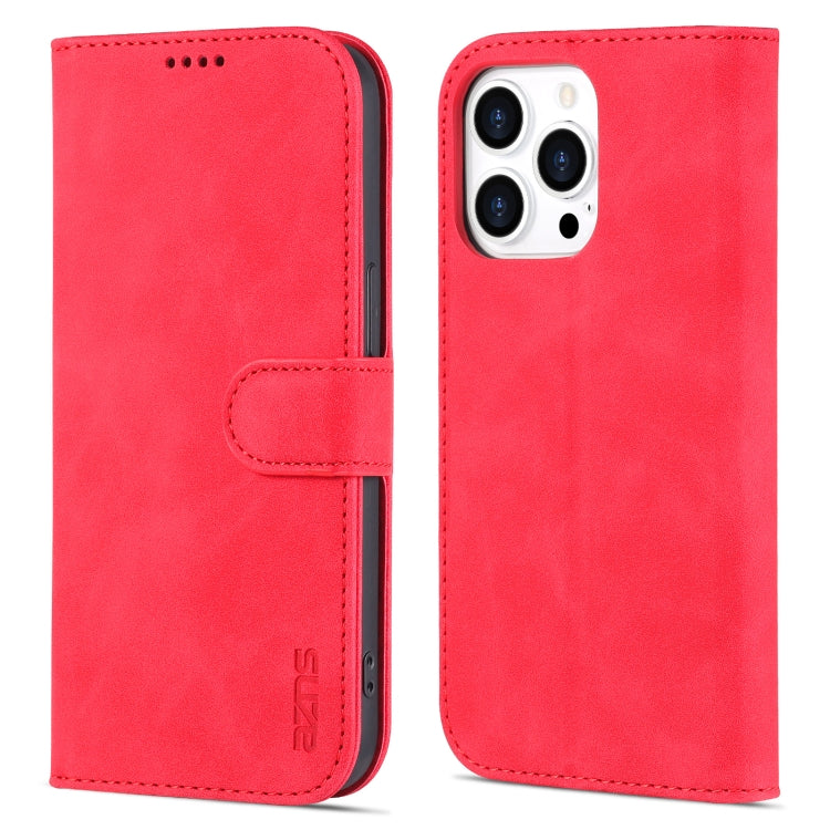 AZNS Skin Feel Calf Texture Horizontal Flip Leather Case For iPhone 14 Pro Max(Red)