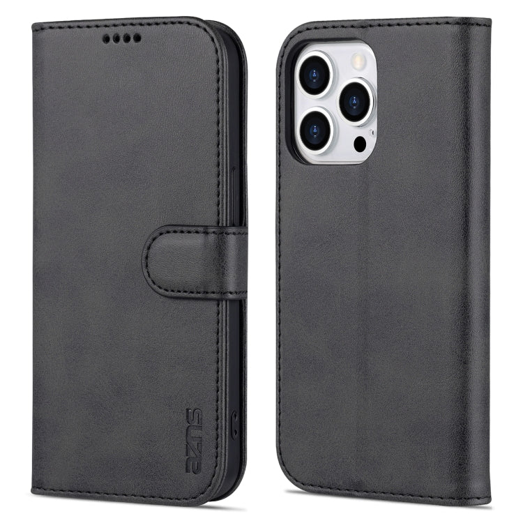 AZNS Skin Feel Calf Texture Horizontal Flip Leather Case For iPhone 14 Pro Max(Black)