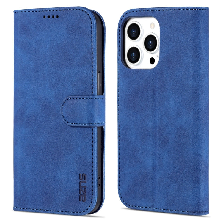 AZNS Skin Feel Calf Texture Horizontal Flip Leather Case For iPhone 14 Pro Max(Blue)