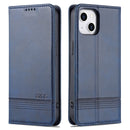 For iPhone 14 Plus AZNS Magnetic Calf Texture Flip Leather Phone Case (Dark Blue)