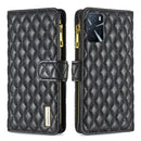 For OPPO A54 4G / A55 5G / A16 Diamond Lattice Zipper Wallet Leather Flip Phone Case(Black)