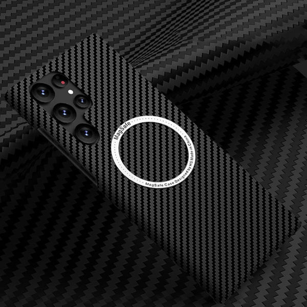 For Samsung Galaxy S22 Ultra 5G Carbon Fiber Texture MagSafe Magnetic Phone Case(Black)
