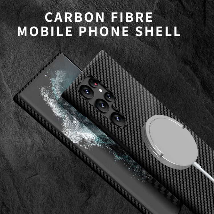 For Samsung Galaxy S22 Ultra 5G Carbon Fiber Texture MagSafe Magnetic Phone Case(Black Red)