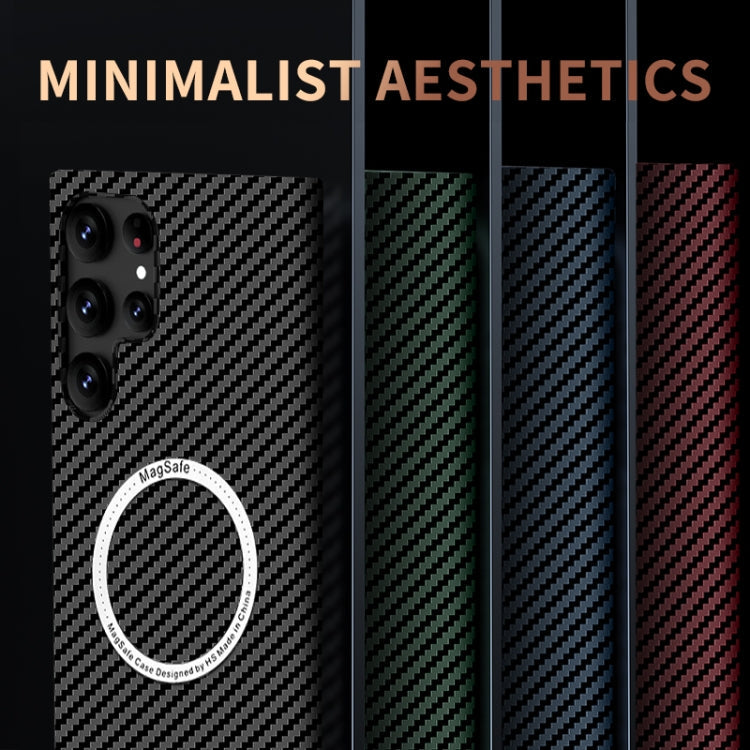 For Samsung Galaxy S22 Ultra 5G Carbon Fiber Texture MagSafe Magnetic Phone Case(Black Red)