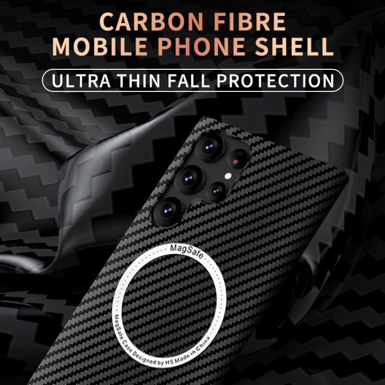 For Samsung Galaxy S22 Ultra 5G Carbon Fiber Texture MagSafe Magnetic Phone Case(Black Red)