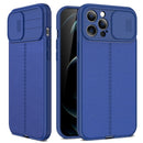 For iPhone 14 Litchi Texture Sliding Camshield TPU Protective Phone Case (Blue)