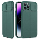 Litchi Texture Sliding Camshield TPU Protective Phone Case For iPhone 14 Pro(Dark Green)