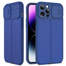 Litchi Texture Sliding Camshield TPU Protective Phone Case For iPhone 14 Pro(Blue)