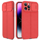 Litchi Texture Sliding Camshield TPU Protective Phone Case For iPhone 14 Pro(Red)