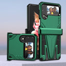 For Samsung Galaxy Z Flip4 Super V Armor Kickstand Shockproof Phone Case(Dark Green)
