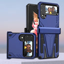 For Samsung Galaxy Z Flip4 Super V Armor Kickstand Shockproof Phone Case(Blue)