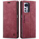 For Xiaomi 12 / 12X AutSpace A01 Retro Skin-feel Crazy Horse RFID Leather Phone Case(Wine Red)