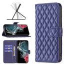 For Samsung Galaxy S22 Ultra 5G Diamond Lattice Wallet Leather Flip Phone Case(Blue)
