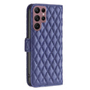 For Samsung Galaxy S22 Ultra 5G Diamond Lattice Wallet Leather Flip Phone Case(Blue)