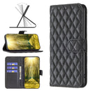 For Samsung Galaxy S21 FE / S21 Lite Diamond Lattice Wallet Leather Flip Phone Case(Black)