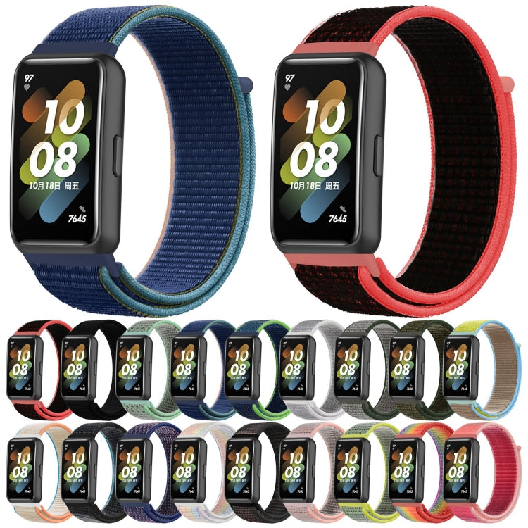For Huawei Band 7 Nylon Loop Buckle Watch Band(Dark Black)