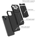 For iPhone 14 Kickstand Armor Card Wallet Phone Case (Black)
