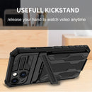 For iPhone 14 Kickstand Armor Card Wallet Phone Case (Black)
