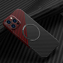 Carbon Fiber Texture MagSafe Magnetic Phone Case For iPhone 13 Pro Max(Black Red)