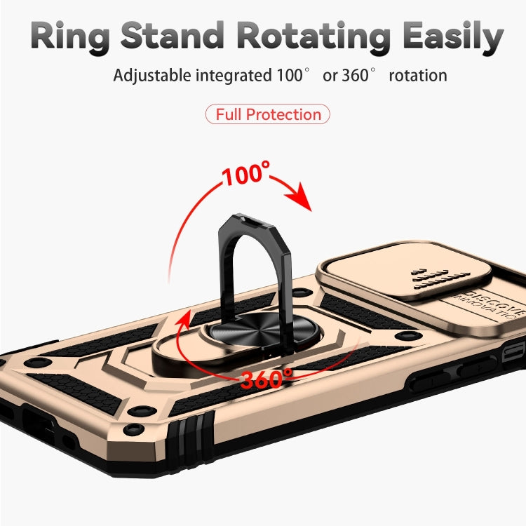 Sliding Camshield Holder Phone Case For iPhone 14(Gold)