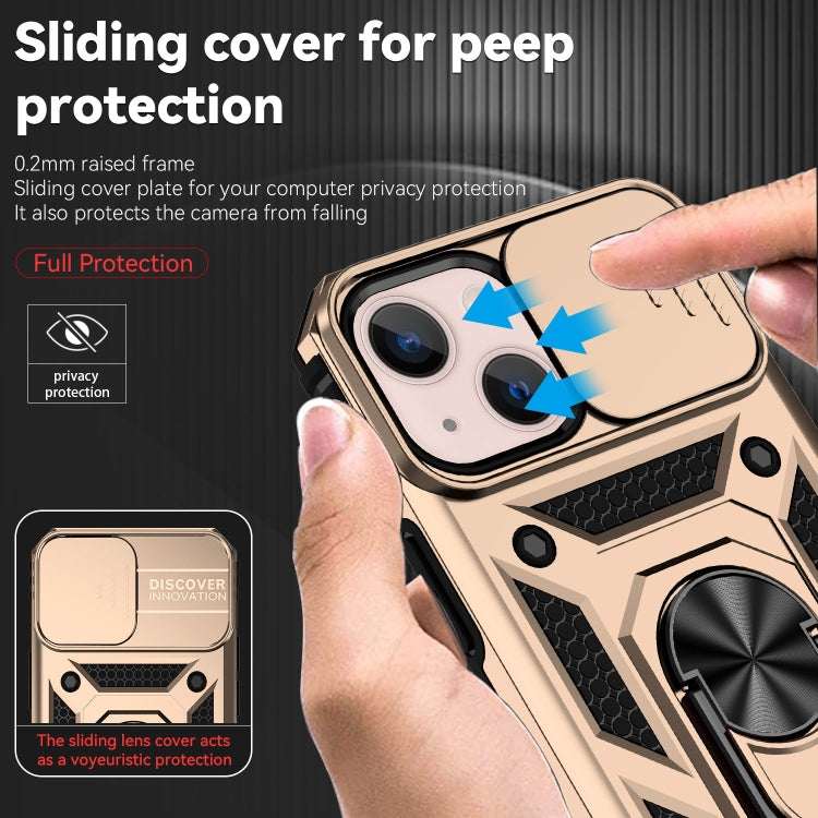 Sliding Camshield Holder Phone Case For iPhone 14(Gold)