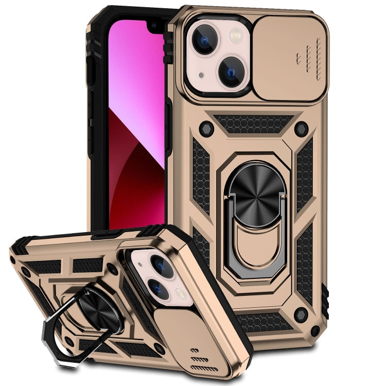 Sliding Camshield Holder Phone Case For iPhone 14(Gold)