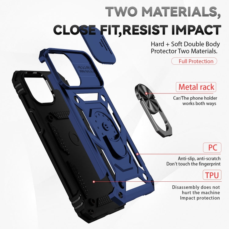 Sliding Camshield Holder Phone Case For iPhone 14(Blue)