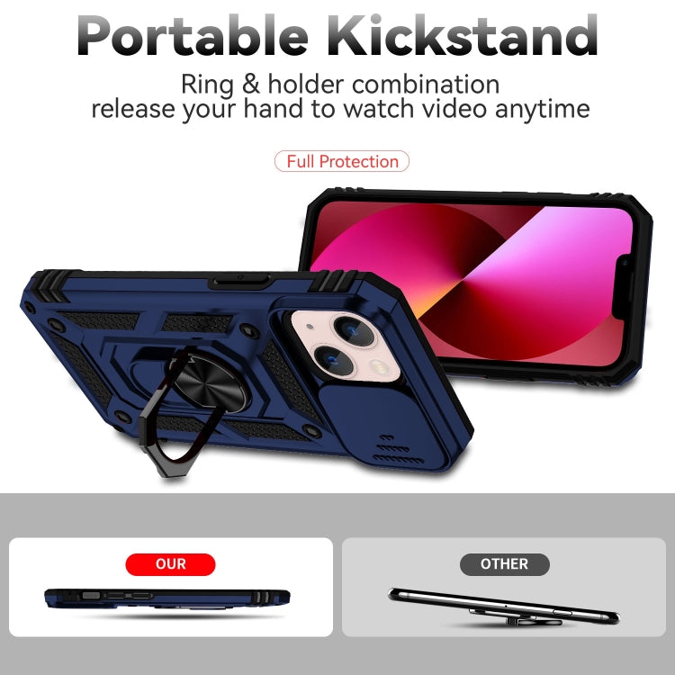 Sliding Camshield Holder Phone Case For iPhone 14(Blue)