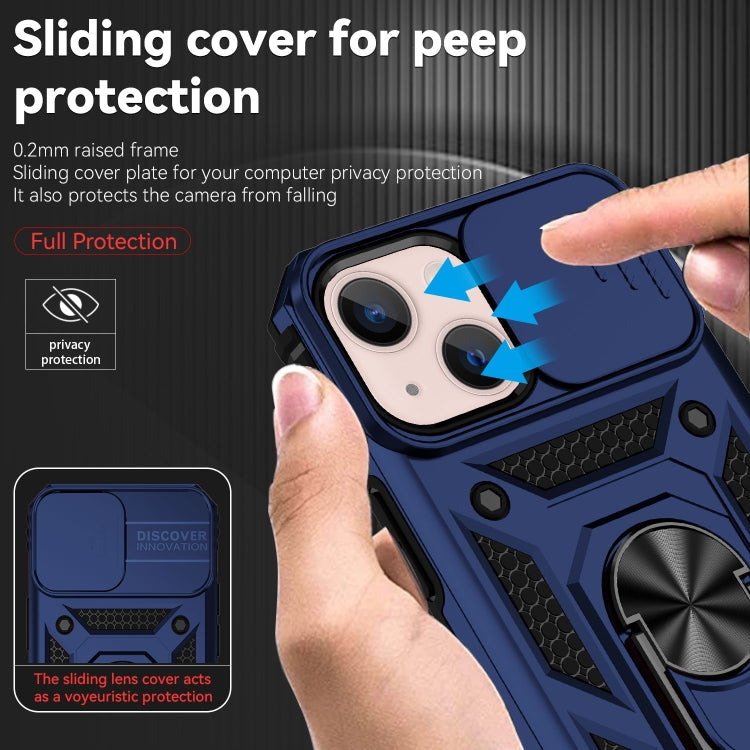 Sliding Camshield Holder Phone Case For iPhone 14(Blue)