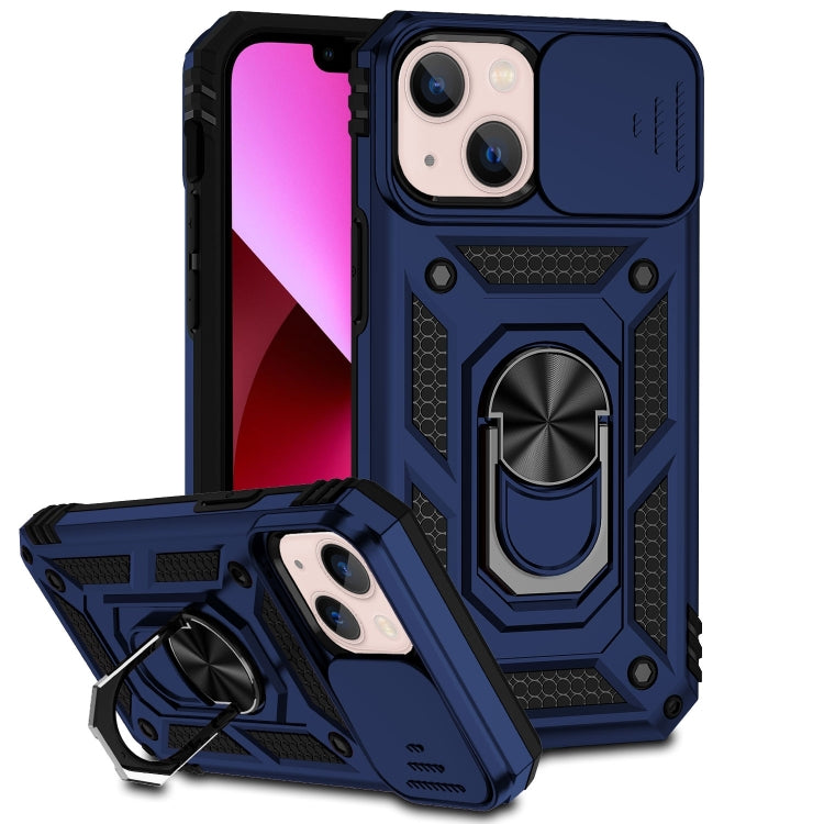 Sliding Camshield Holder Phone Case For iPhone 14(Blue)
