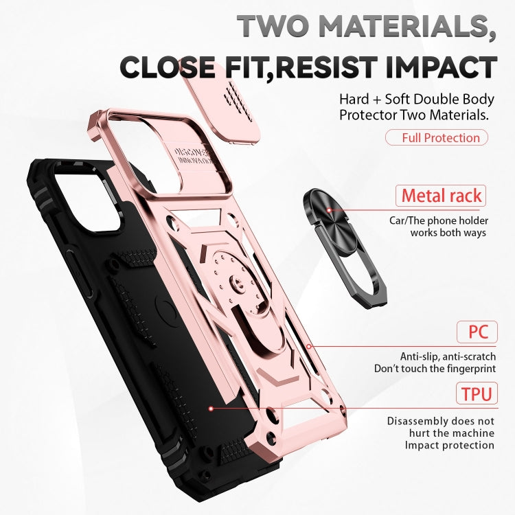 Sliding Camshield Holder Phone Case For iPhone 14(Rose Gold)