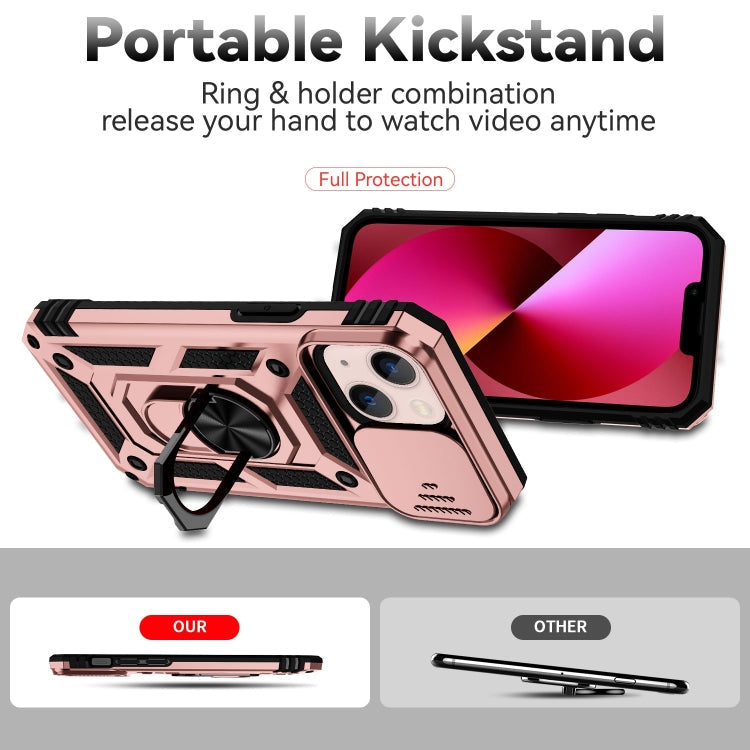 Sliding Camshield Holder Phone Case For iPhone 14(Rose Gold)
