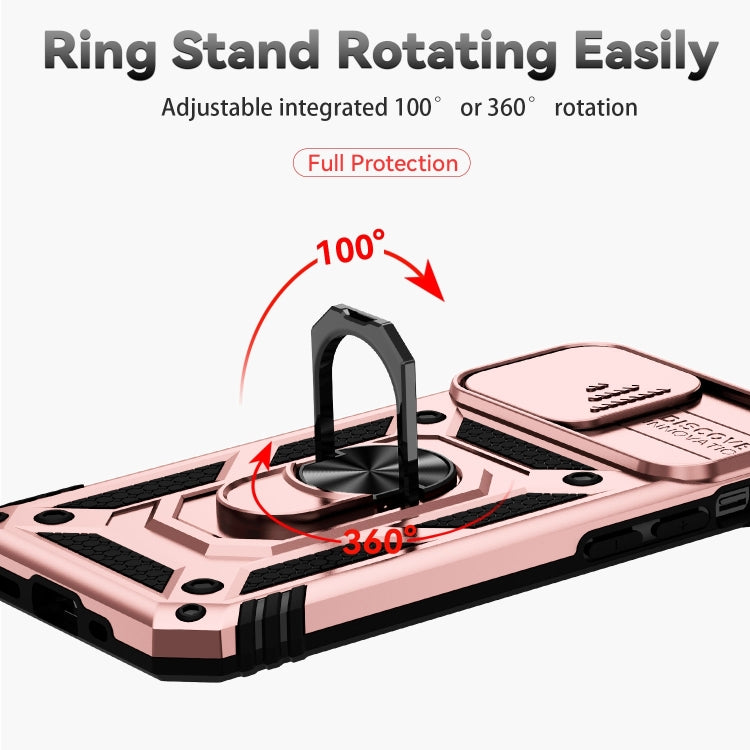 Sliding Camshield Holder Phone Case For iPhone 14(Rose Gold)