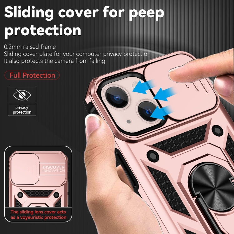 Sliding Camshield Holder Phone Case For iPhone 14(Rose Gold)