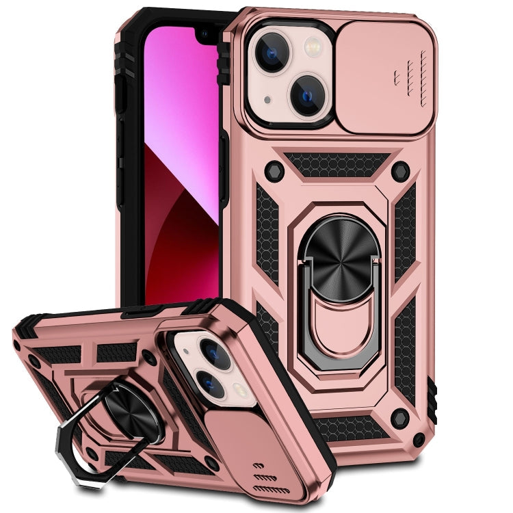 Sliding Camshield Holder Phone Case For iPhone 14(Rose Gold)