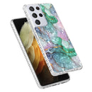 For Samsung Galaxy S21 Ultra 5G 2.0mm Airbag Shockproof TPU Phone Case(Ink Green Marble)