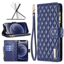 Diamond Lattice Zipper Wallet Leather Flip Phone Case For iPhone 12 mini(Blue)