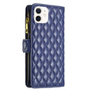 Diamond Lattice Zipper Wallet Leather Flip Phone Case For iPhone 12 mini(Blue)