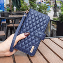 Diamond Lattice Zipper Wallet Leather Flip Phone Case For iPhone 12 mini(Blue)