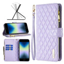 Diamond Lattice Zipper Wallet Leather Flip Phone Case For iPhone SE 2022 / SE 2020 / 7 / 8(Purple)