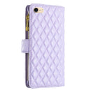 Diamond Lattice Zipper Wallet Leather Flip Phone Case For iPhone SE 2022 / SE 2020 / 7 / 8(Purple)