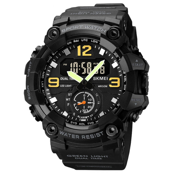 SKMEI 1965 Stainless Steel Buckle PU Strap Waterproof Electronic Watch(Black)