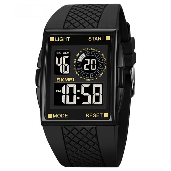 SKMEI 1967 Stainless Steel Buckle PU Strap Waterproof Electronic Watch(Black Gold)
