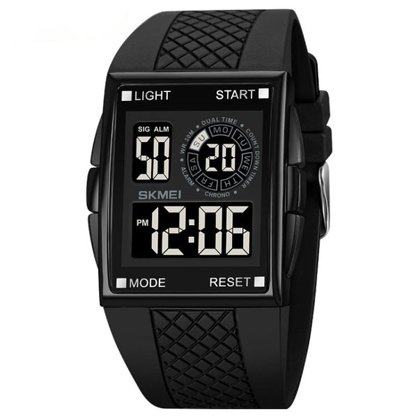 SKMEI 1967 Stainless Steel Buckle PU Strap Waterproof Electronic Watch(Black and Black Machine)